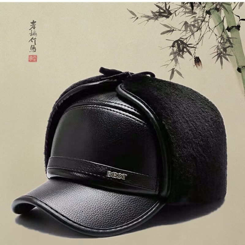 男帽子老人冬天中老年人老头帽雷锋皮帽加绒保暖护耳棒球帽鸭舌帽