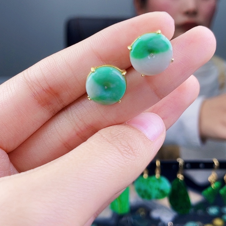 翡翠耳饰银S925镶嵌饰品