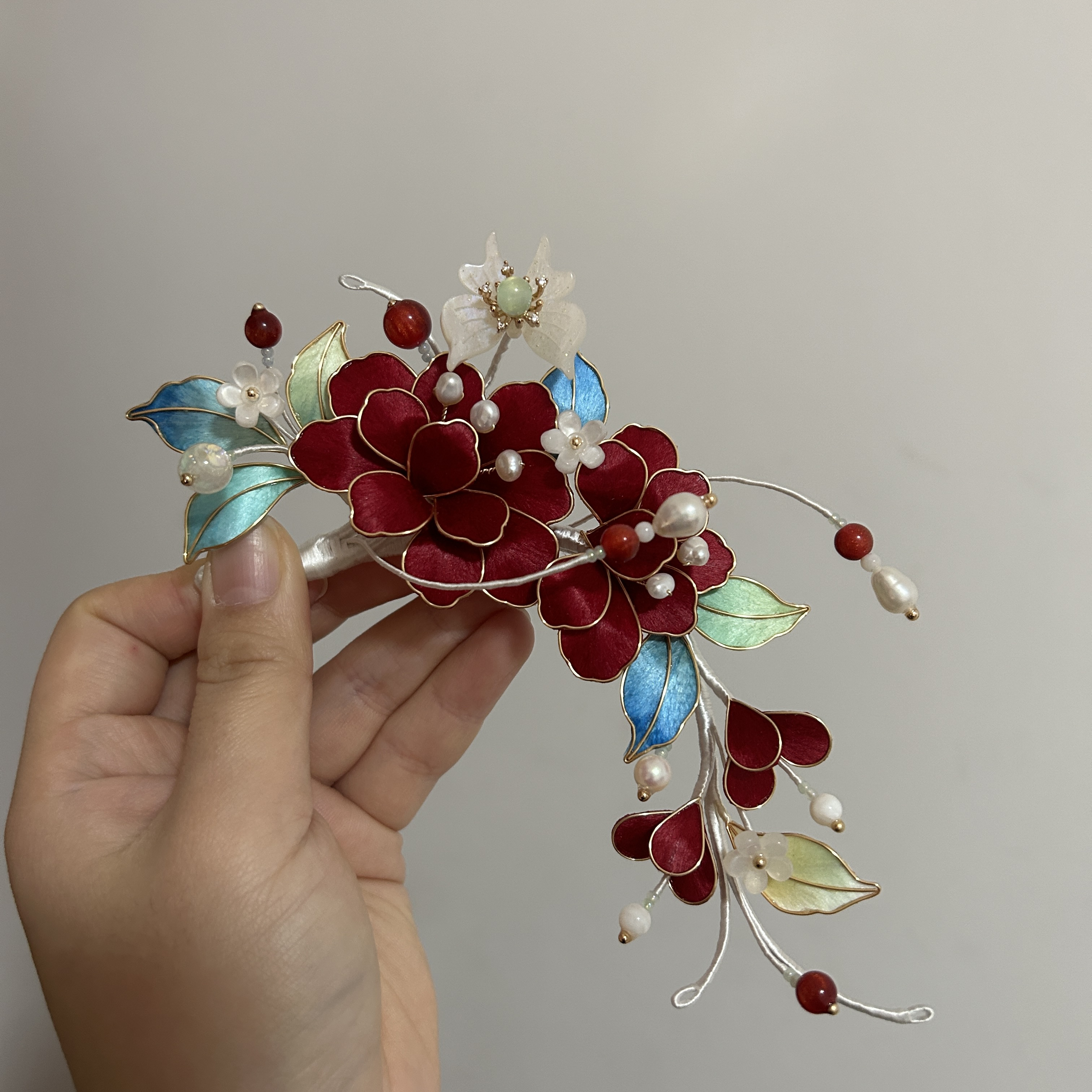 【橘月十三】掐丝绒花牡丹系列发簪