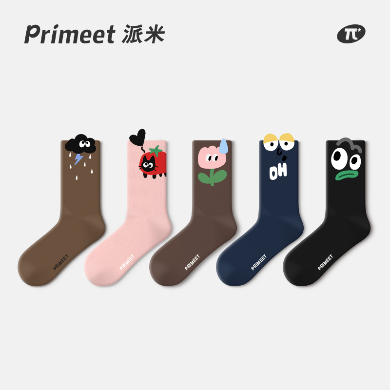 primeet派米袜子女中筒袜可爱萌趣女袜新款春秋长袜