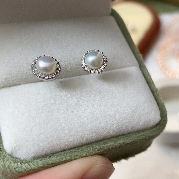 淡水珍珠耳饰银S925镶嵌