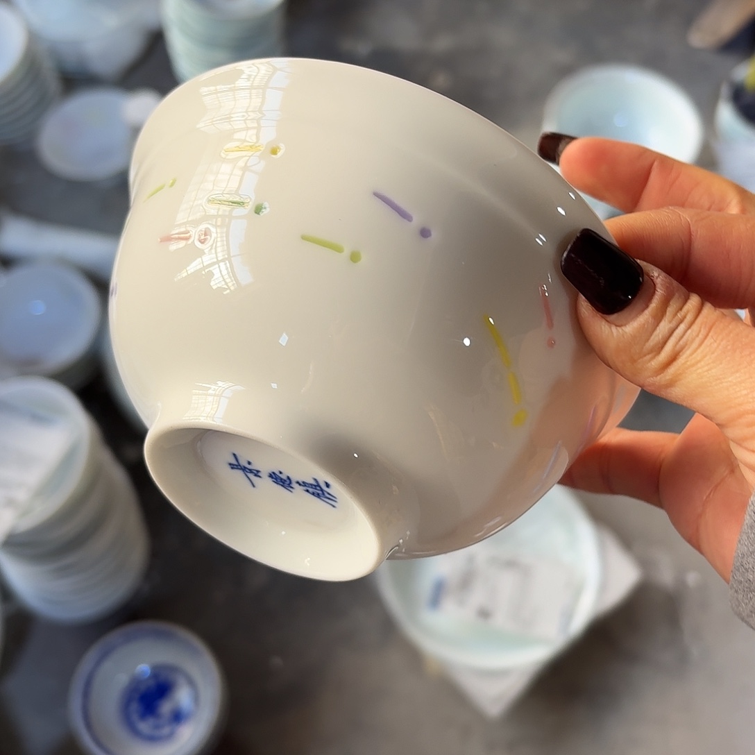 白瓷流星雨两个微瑕米饭碗