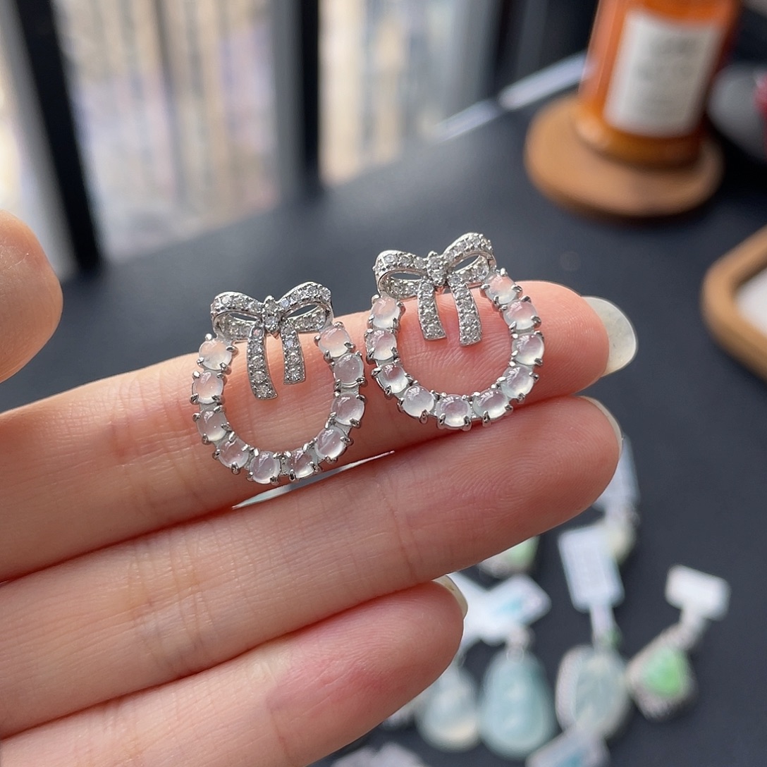 翡翠银S925镶嵌耳饰