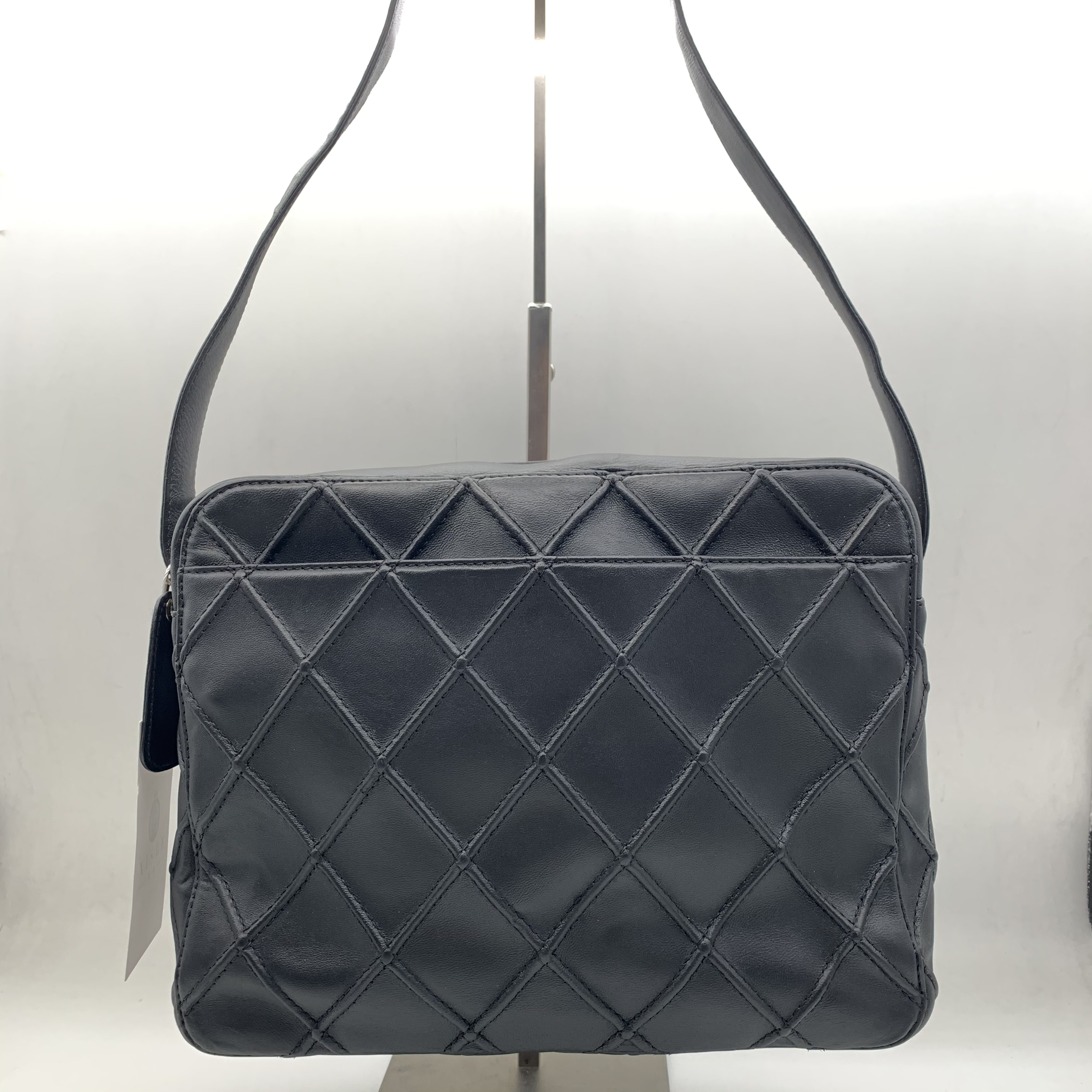 95新 Chanel/香奈儿 香奈儿黑银菱格小盒子包腋下包