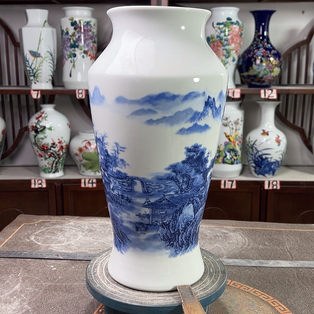 摆件陶景德镇陶瓷大鱼山水