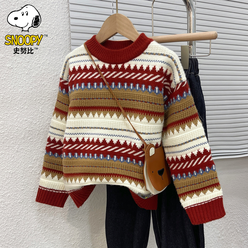 Snoopy/史努比儿童毛衣2026新年款衣服红色男女童宝宝针织衫冬装
