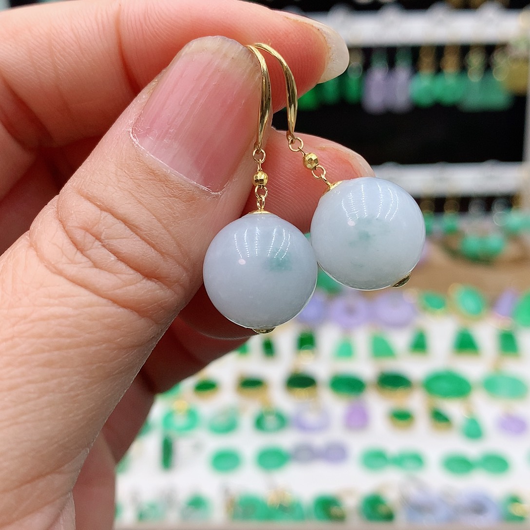 翡翠耳饰18K金镶嵌的