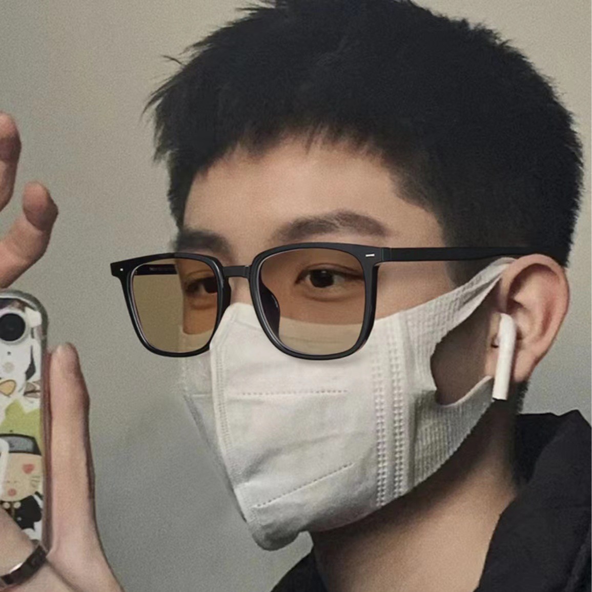 感光近视变色眼镜女新款TR90冷茶色大框素颜百搭防蓝光平光眼镜框