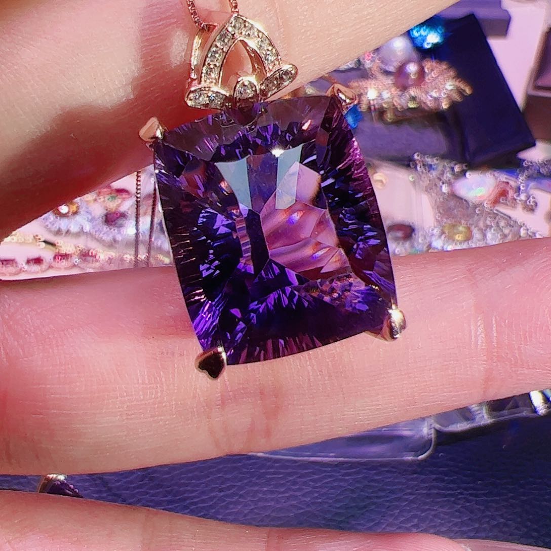 紫晶水晶吊坠银S925镶嵌