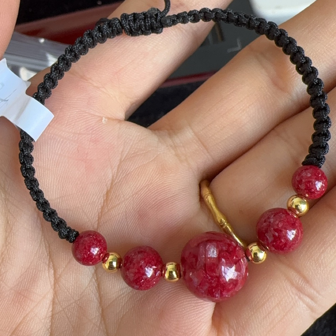 含辰砂工艺品马仙溪天然朱砂晶体砂红绳手工编织情侣本命年适用