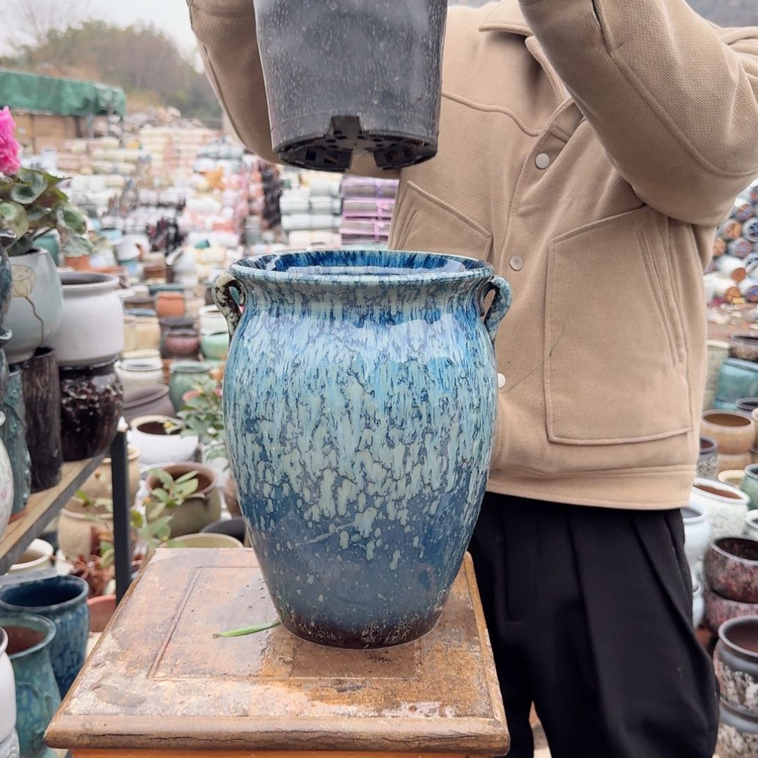 紫砂花盆口20高28.5（一个蓝孔雀雪花老庄沈