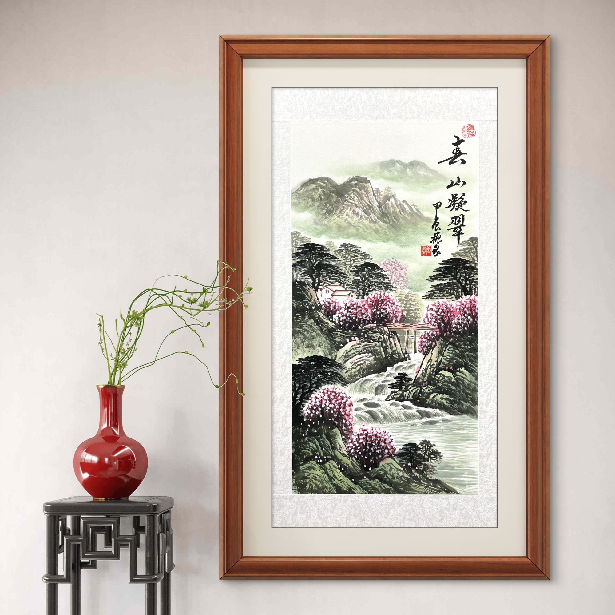 齐振家手绘【春夏秋冬】四条屏托底带红礼盒不带框授权书