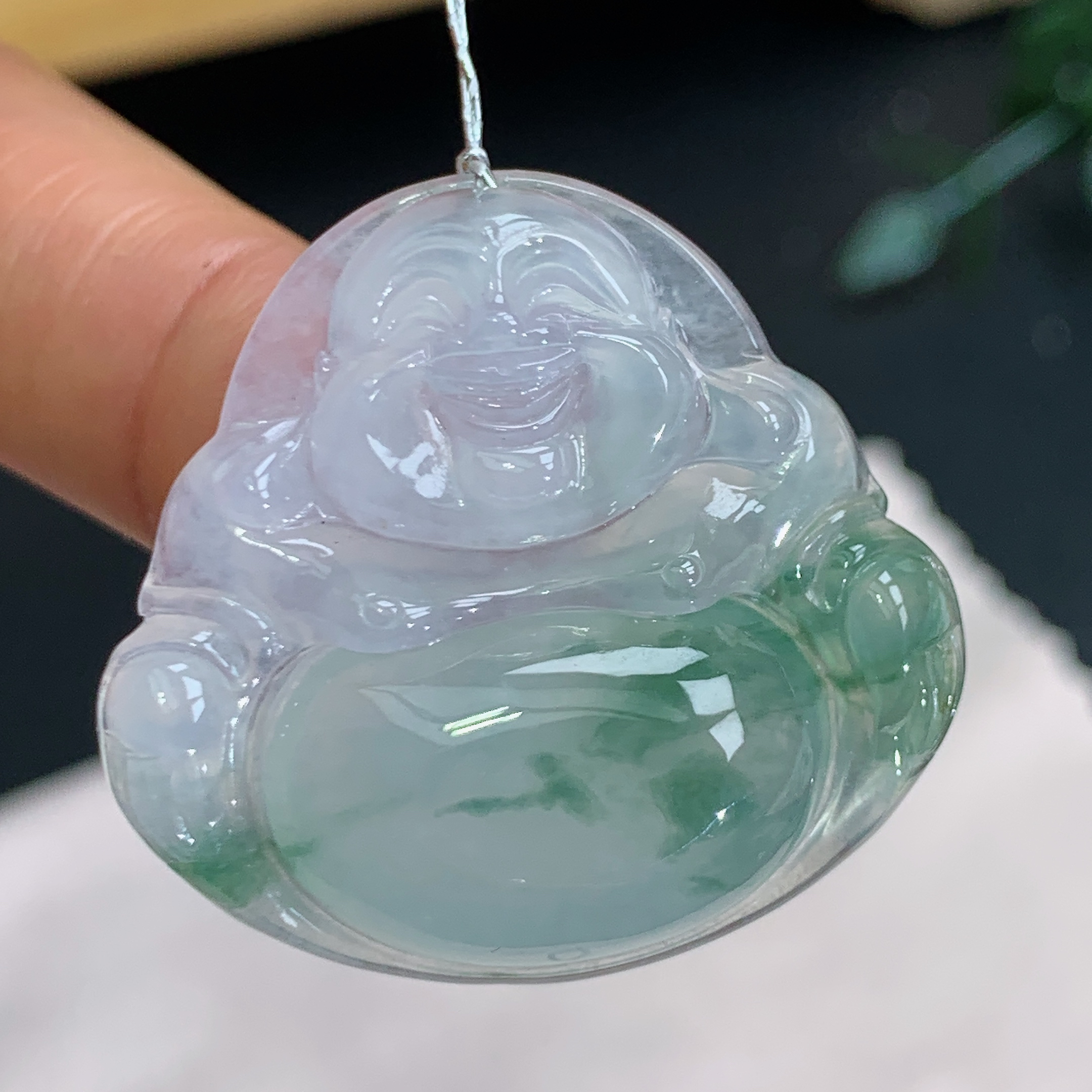 缅甸天然翡翠A货玉石 冰种飘花佛公 尺寸30.8/33/6.5