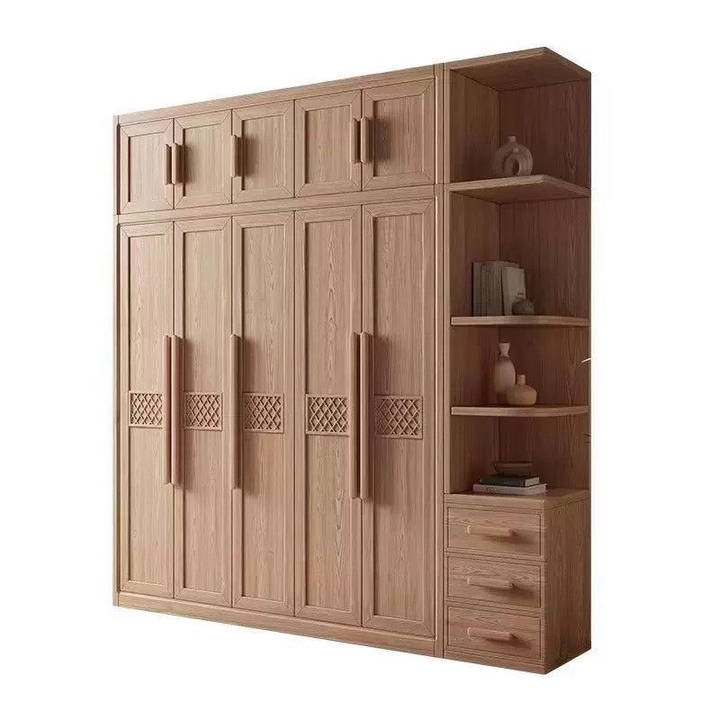 家用白蜡木实木衣柜现代简约卧室衣柜大容量收纳储物储物顶柜衣柜