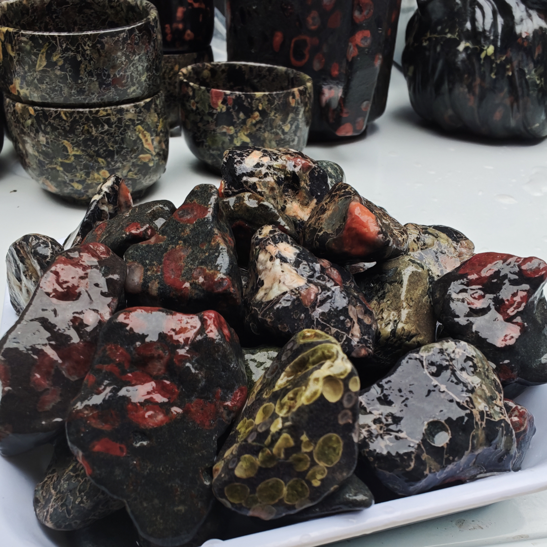 玉福茶具瓷安山玉梅花玉造景石多样性发货