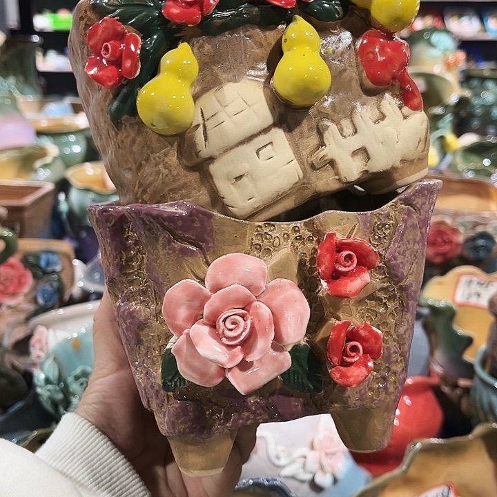 瓷片花盆多肉植物艺术品