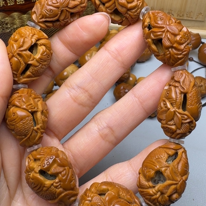橄榄核手串/手链鱼戏莲花