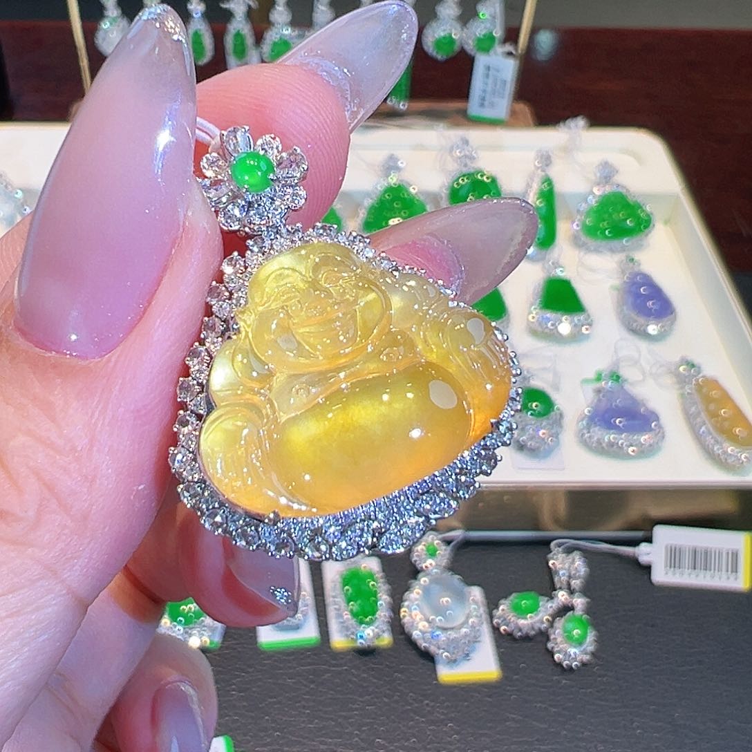 翡翠18K金镶嵌吊坠(不含链)翡翠