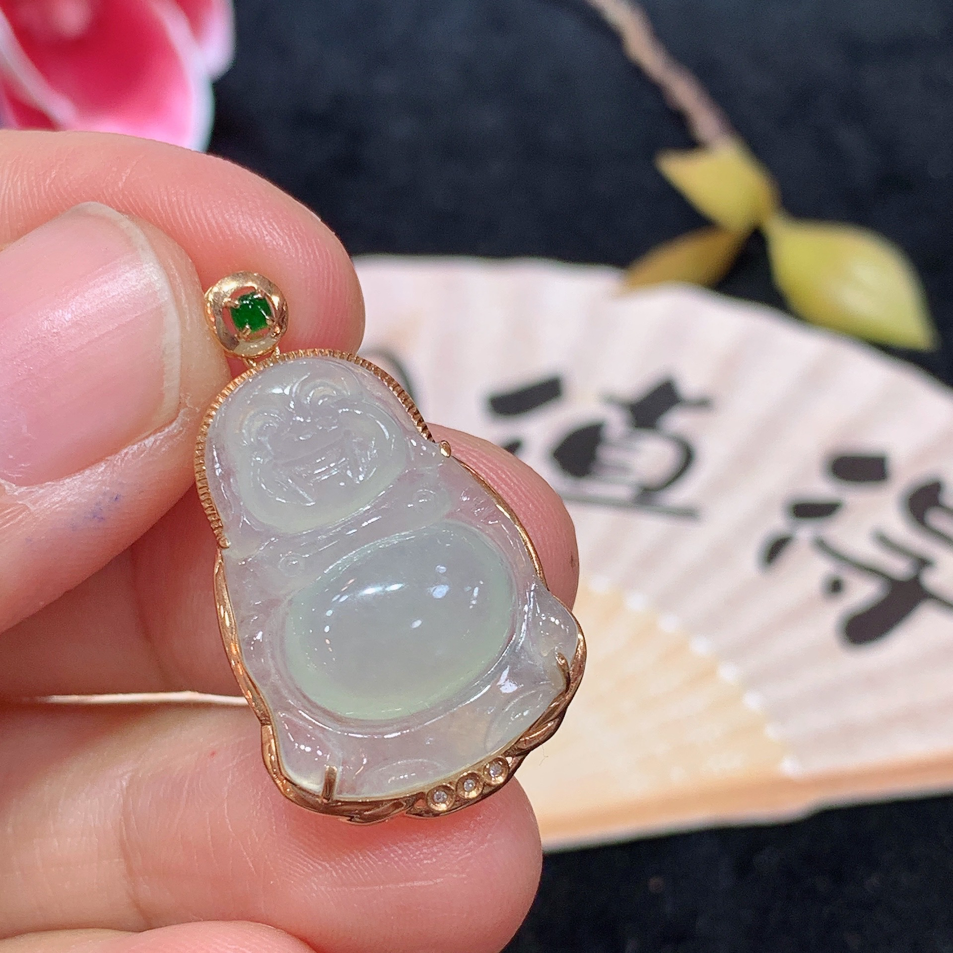 宠粉福利18k金天然A货翡翠站佛吊坠经典轻奢时尚