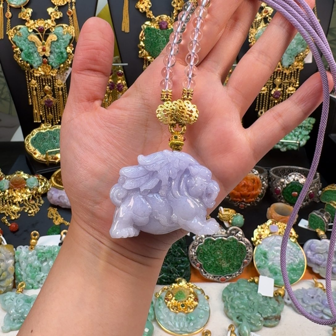 翡翠银S925镀金镶嵌颈饰貔貅吊坠