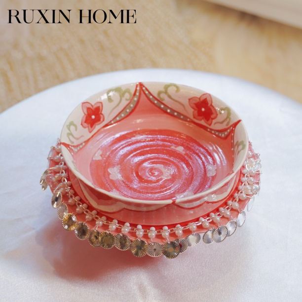 如馨·大漆金莳手绘陶瓷 粉银大唐壶承高脚