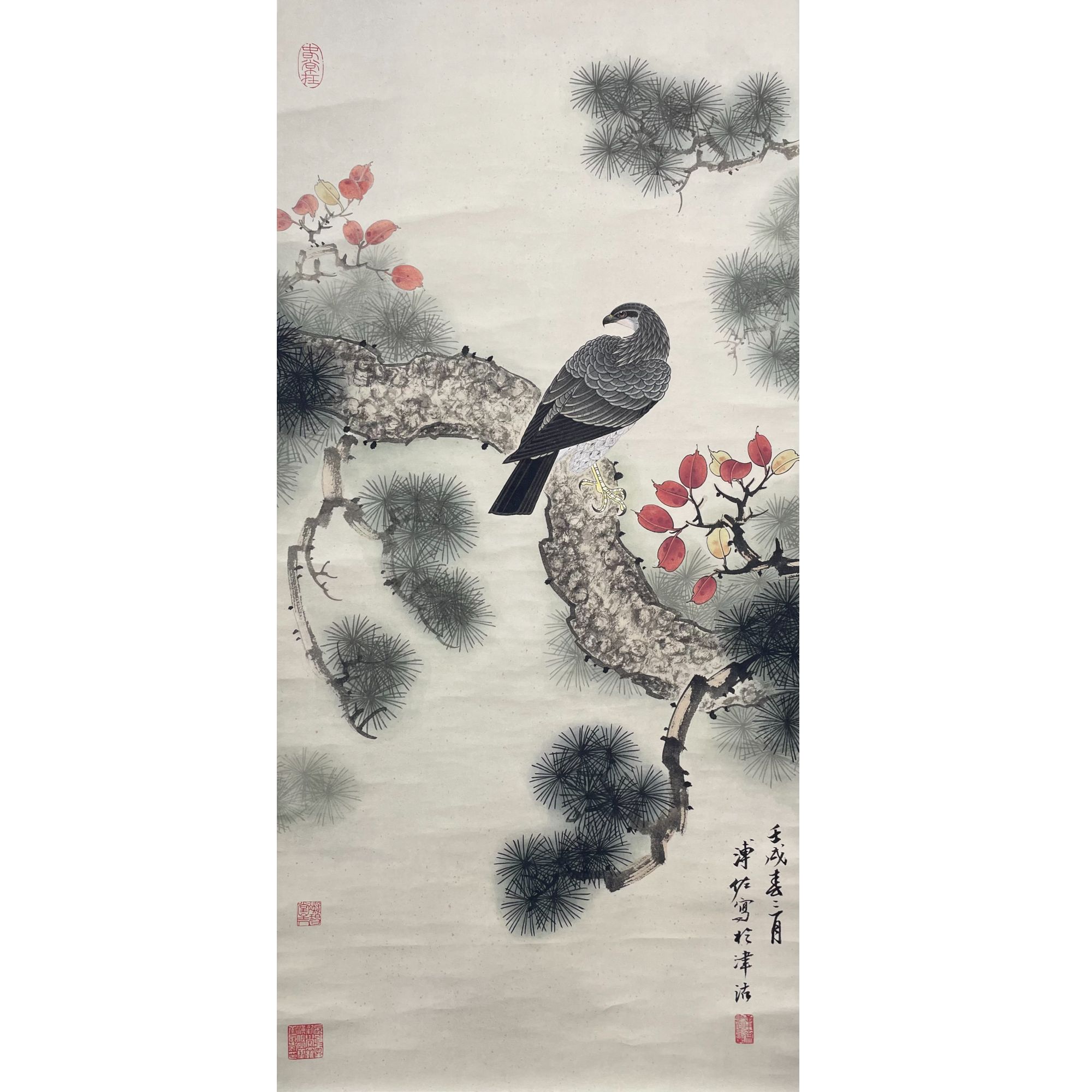 溥老松鹰图 立轴92*45约3.7平尺