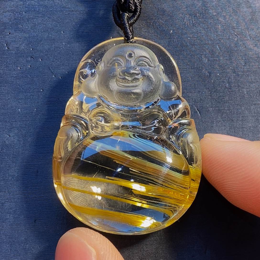水晶颈饰未镶嵌天然钛晶弥勒佛吊坠
