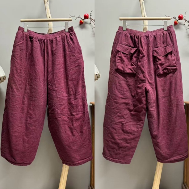 799亚麻大版棉裤造型翻盖立体兜老爹裤（腰围80-116裤长94臀围140）