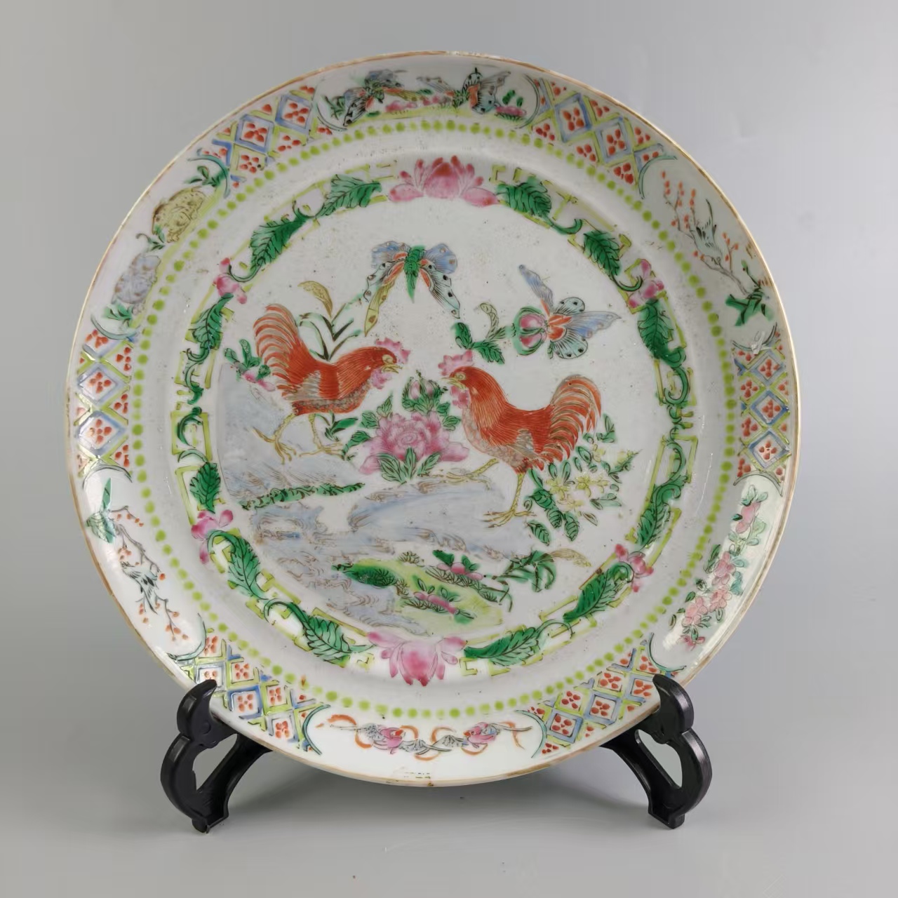 清 咸丰 广彩公鸡冠上加冠赏盘XX-0228
