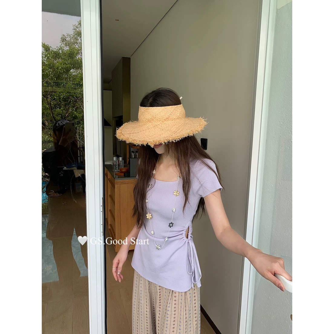 夏季新款冰丝针织法式拼接气质温柔显瘦简约时尚百搭休闲小众上衣