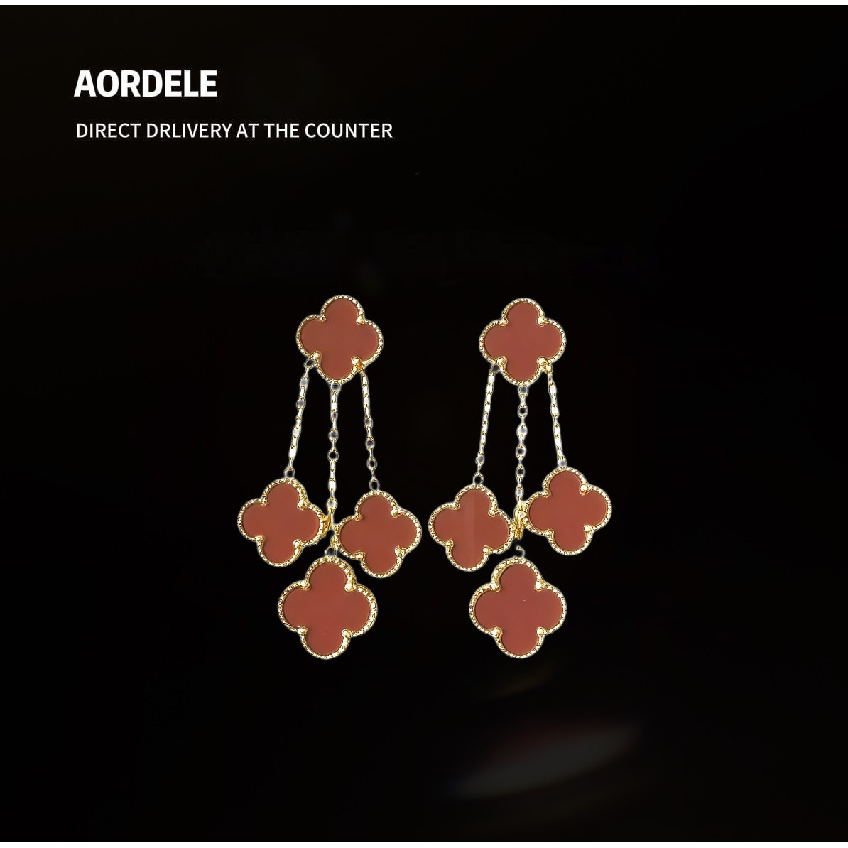 铜合金耳饰 【开心奢品】红色一拖三四叶草流苏新款时尚女士耳环