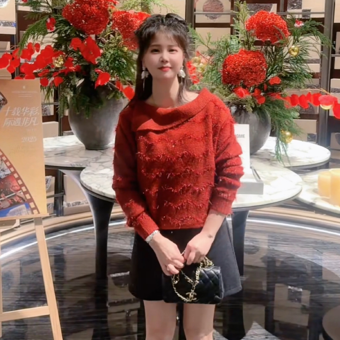 【海南肉丝】89237韩系复古简约蝴蝶结毛衣