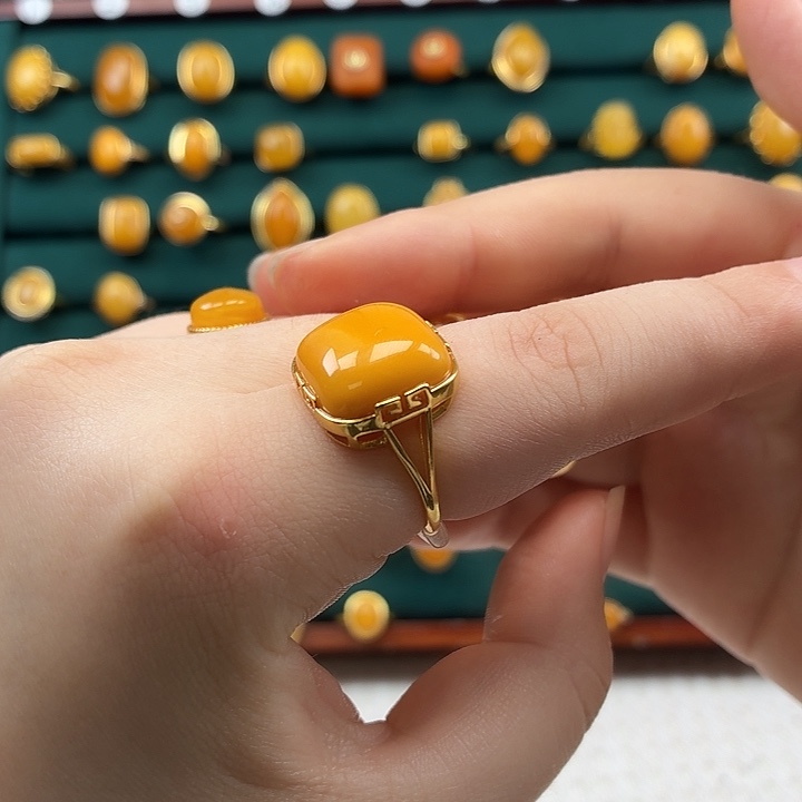 琥珀银S925镶嵌戒指