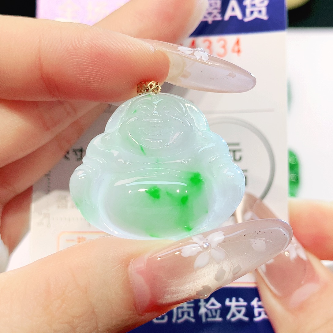 翡翠18K金镶嵌吊坠(不含链)
