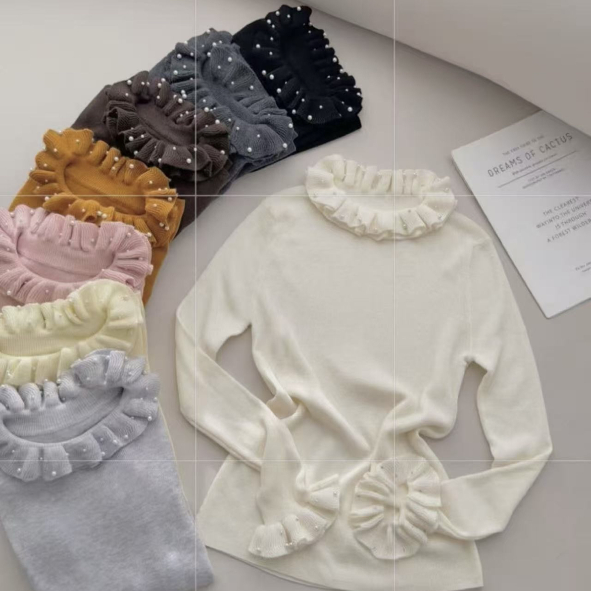 鑫蒂故事花边领荷叶边长袖打底衫内搭上衣