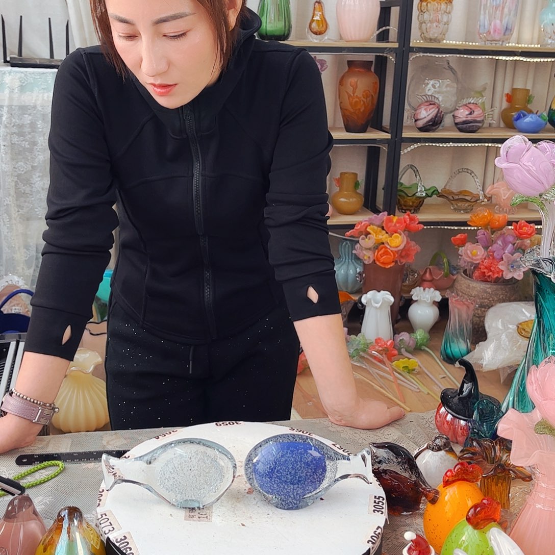 一对气泡鱼福利家悦琉璃工艺品