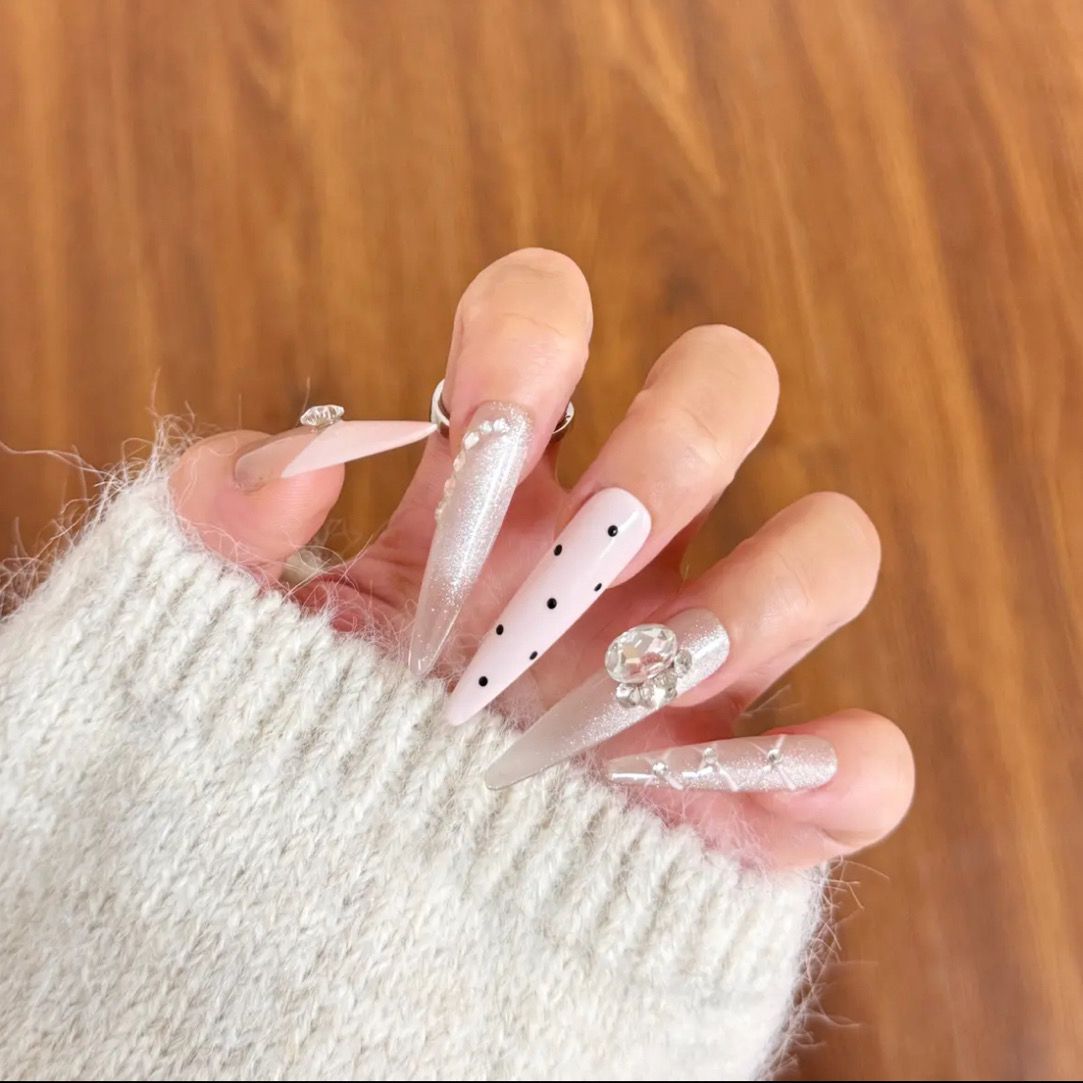 【大小姐】纯手工穿戴甲高级感简约长款波点美甲猫眼可拆卸甲片212