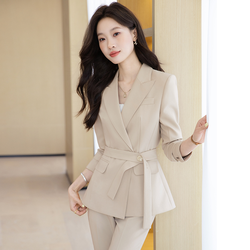 洋气系带纯色西装职业正装套装秋冬女神范时尚显瘦修身西服8521