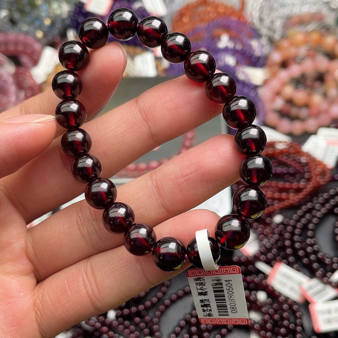 石榴石手链未镶嵌9毫米单圈酒红石榴石