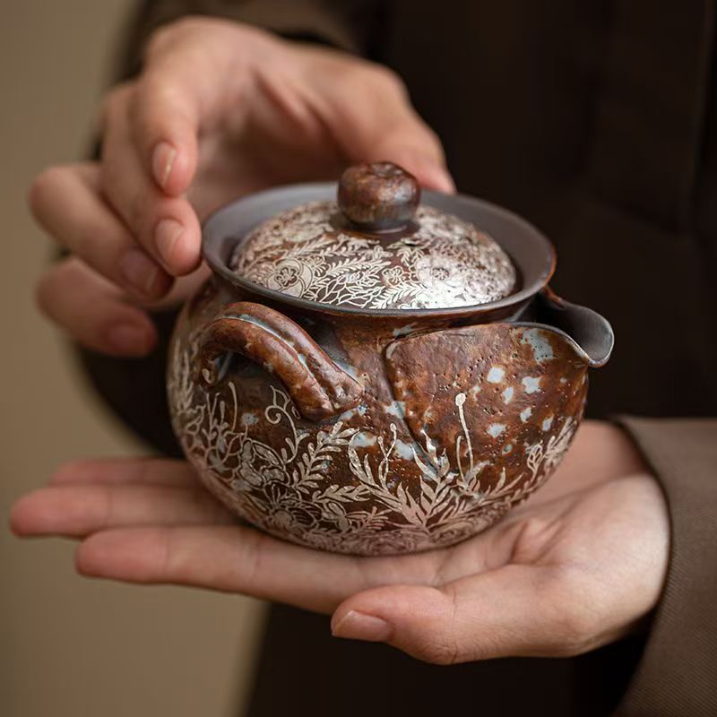 G2991-老岩泥沉香繁花手抓壶