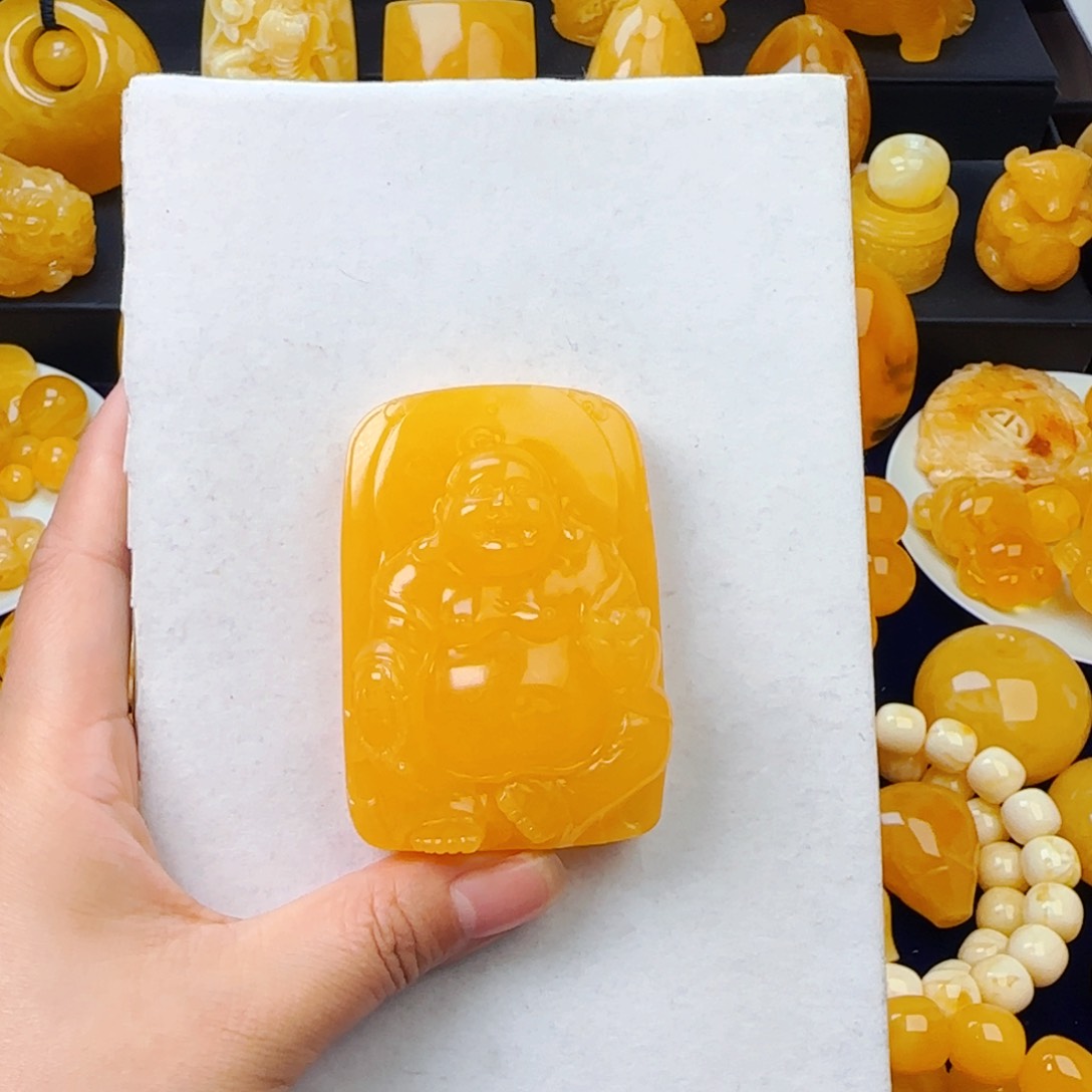 琥珀颈饰未镶嵌笑佛吊坠