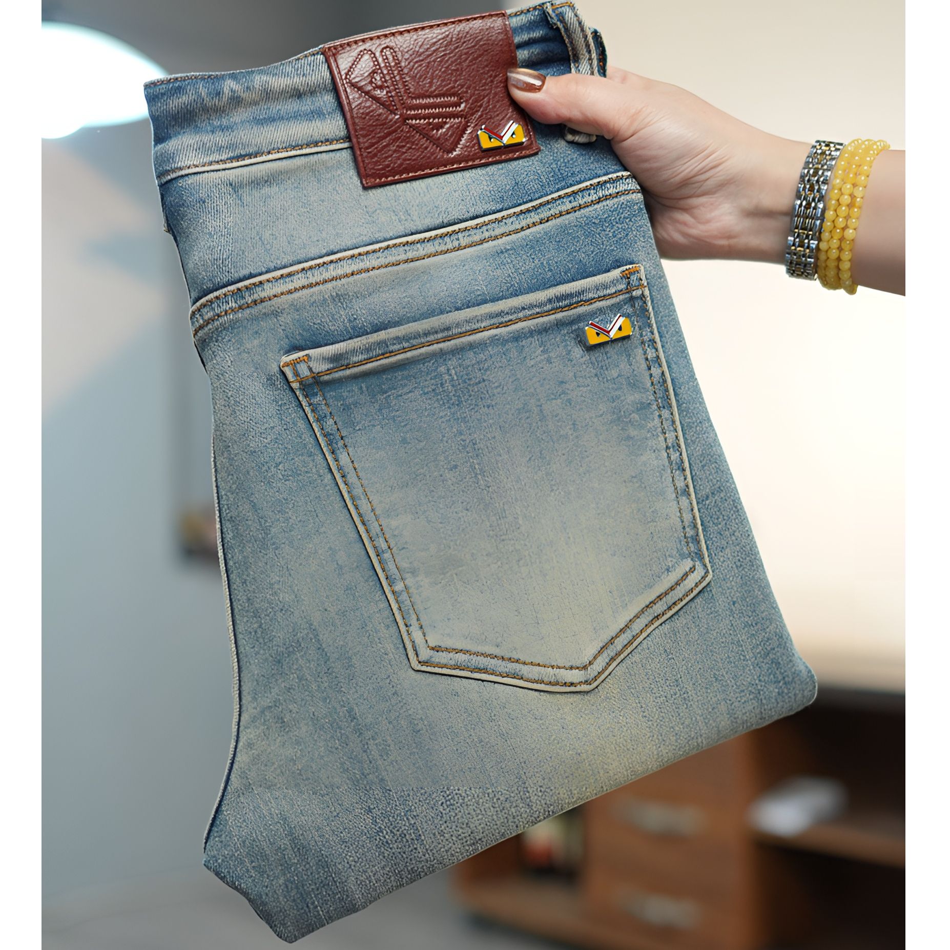 秋冬款复古蓝猫眼钢标潮流百搭高端男士牛仔裤男款裤子男款秋冬款