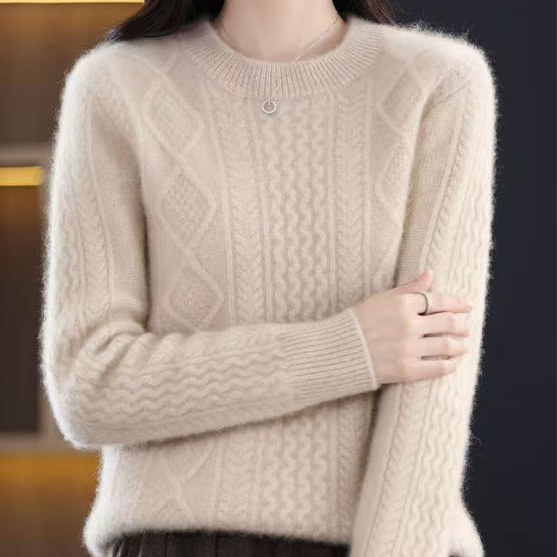 2025秋冬新款厚款圆领宽松套头毛衣显瘦内搭百搭针织打底羊毛衫女