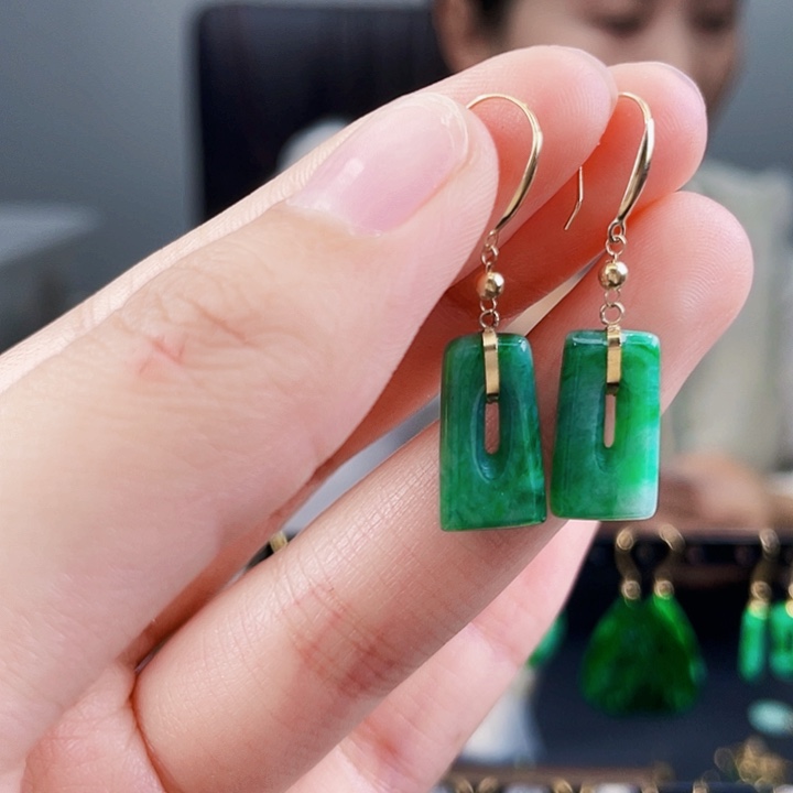 翡翠耳饰18K金镶嵌饰品