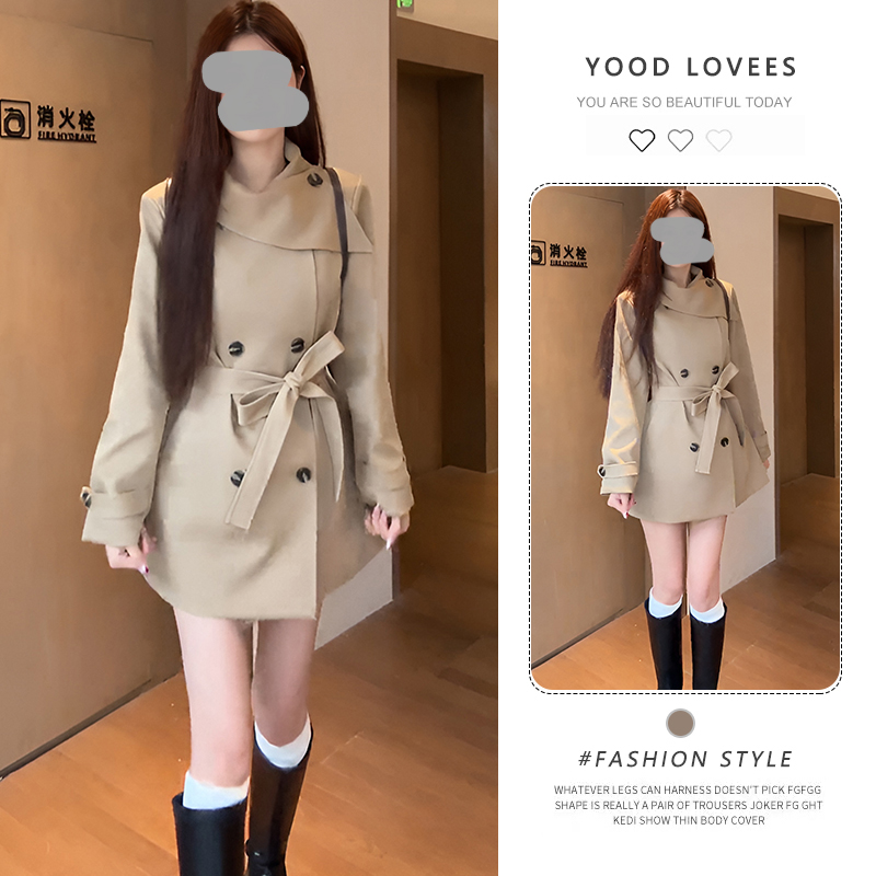韩版气质双排扣风衣外套女2025春秋季新款高级感收腰显瘦系带大衣