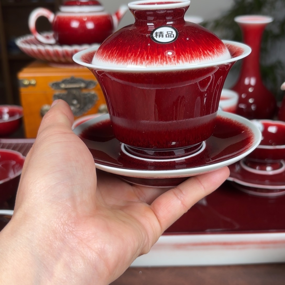 杯景德镇原矿郎红三才马蹄柴窑