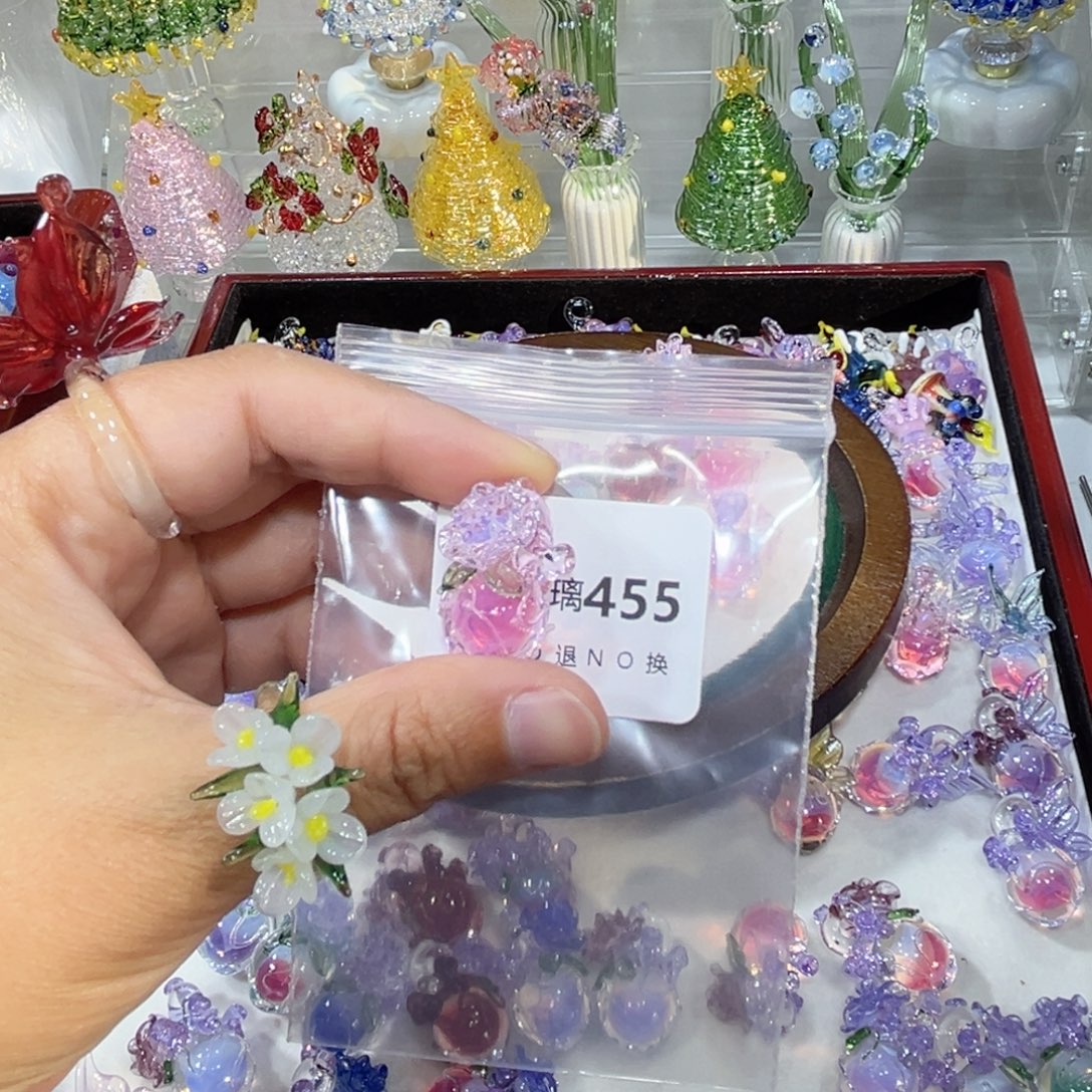 王***戒玻璃颈饰455粉色玫瑰花心脏