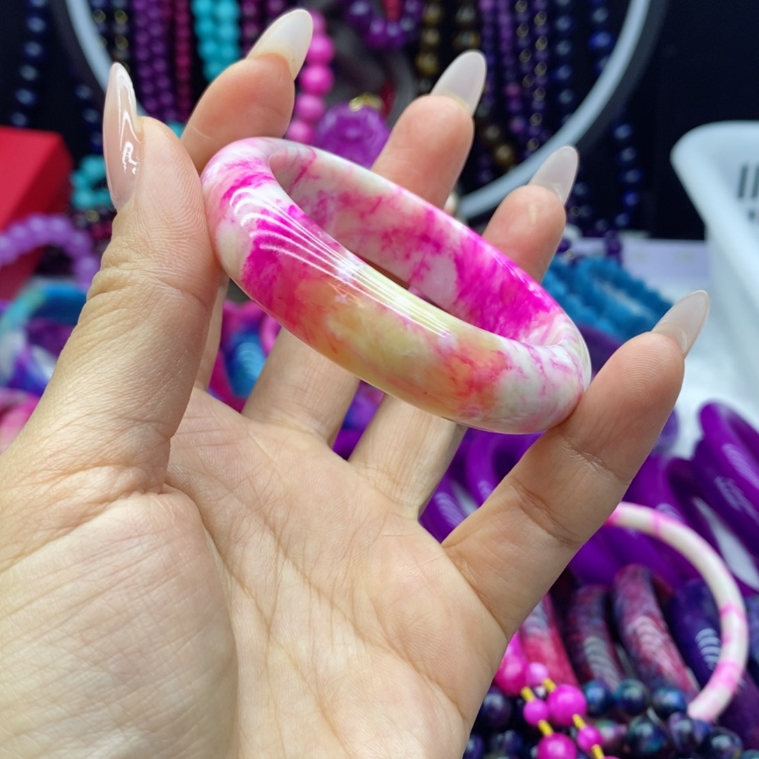 非金属珐琅q**～199300主播推荐冰飘桃红手镯