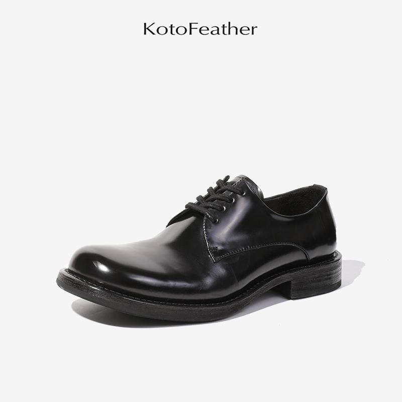 珡羽KotoFeather 意大利防水马臀皮德比鞋英伦风男士商务休闲皮鞋