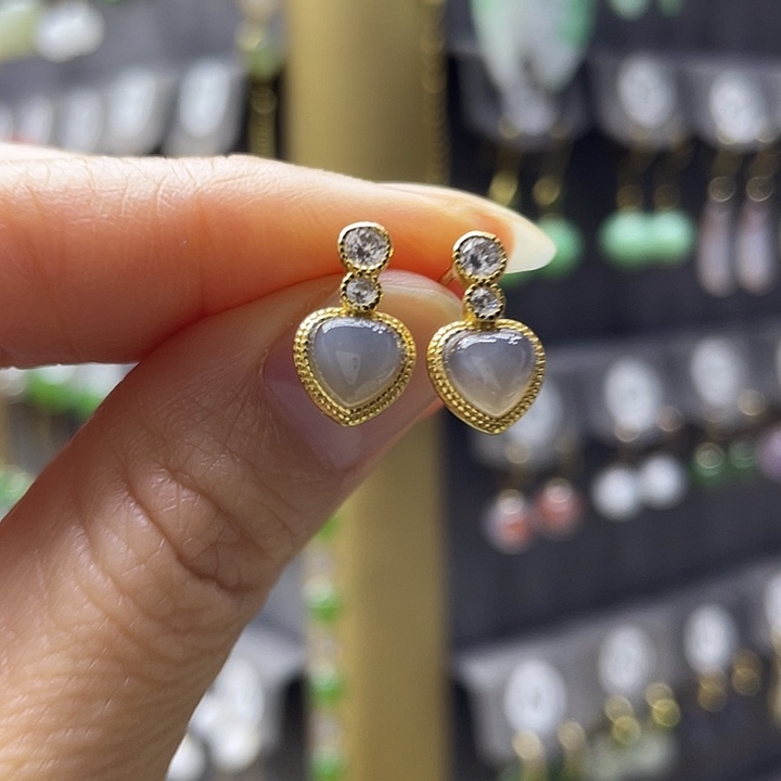 和田玉银S925镀金镶嵌耳饰